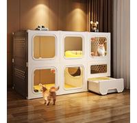 Recinto Per Gatti Da Interni Di Grandi Dimensioni, Cuccia Per Gatti Catio A 2 Livelli Con Finestre Trasparenti E Serrature A Pomello, Condominio Recintato Multifunzional(Size:70*45*105cm,Color:Grigio)
