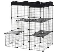 Recinto per Gatti e Roditori di Taglia Media 105x70x116 cm Modulabile e Multilivello in Acciaio e PP Nero