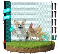Recinto per Polli Mobile 15m x 90cm, in Rete di PE a Maglie Fitte 25x25mm, COMPLETO di Picchetti e Aste - Recinto da Giardino per Cortile, Campeggio, Volatile, Cuccioli e Animali Domestici (15m)