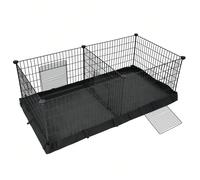 Recinto per Porcellini d'India, Gabbia per Piccoli Animali, Recinto per Esercizi e Box con Pannello Divisorio per 2 Spazi Separati, Tappetino e 3 Porte, 123 x 63 x 46 cm, Nero [Grazie, padrone] È noio