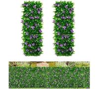 Recinzione di edera artificiale e fiori viola, espandibile, for balcone, patio, esterno, siepe decorativa for pareti, recinzione for la privacy, con traliccio(B)