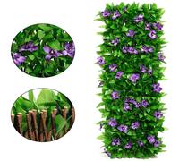 Recinzione in legno di salice espandibile bellissimi fiori viola e foglie verdi