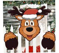 Recinzione natalizia peeker 1 set sorriso faccia renna recinzione peeker con bastone e schiuma adesiva decorazioni natalizie multiuso impermeabili per porta d'ingresso, albero di Natale, decorazioni