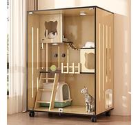 Recinzione per gatti in legno, grande casa per gatti multi-funzione per interni ed esterni, con porte di fuga e rotelle, adatta per uso domestico e negozio di animali domestici