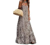 Recious Abito da donna sexy senza maniche con scollo a V profondo leopardato stampato aderente per feste e discoteche, Stampa leopardata, L