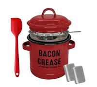Récipient à Graisse pour Cuisine - Pot en Émail Grande Capacité | Récipient à Graisse de Bacon avec Passoire | Pour Cuisson Four Rôtissage Friture Camping Vacances Restaurant