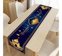 Recitem Runner da tavolo,multicolore Ramadan,tovaglia in lino,musulmana,islamica,decorazione con stella dorata,luna,lanterna,moschea,per la stagione,decorazione da tavolo,per interni,vacanze e