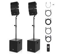 Reck audio DJ/Powered PA speaker System Combo set con Bluetooth/USB/SD Card/telecomando (due altoparlanti subwoofer e 8 x Array set Club) (3000) club 3000