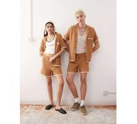 Reclaimed Vintage - Camicia unisex squadrata a maniche corte marrone cioccolato all'uncinetto in coordinato-Nessun colore M