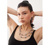 Reclaimed Vintage - Collana a 2 fili a strati co perle argentate su corda-Argento One Size