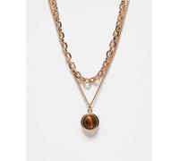 Reclaimed Vintage - Collana doppio filo unisex dorata con occhio di tigre-Oro One Size