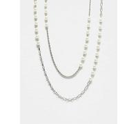 Reclaimed Vintage - Collana unisex a 2 fili argentata con perle-Argento One Size