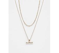 Reclaimed Vintage - Collana unisex a catenina a 2 fili color oro con barretta a T One Size