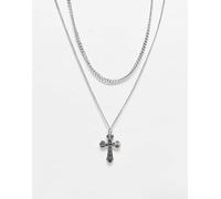 Reclaimed Vintage - Collana unisex a doppio filo tonalità argento brunito con croce One Size