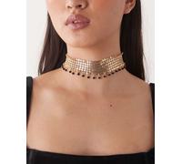 Reclaimed Vintage - Collarino dorato in maglia metallica con perline-Oro One Size