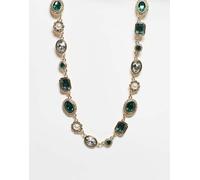 Reclaimed Vintage - Collarino unisex a catenina dorata con pietre verdi-Oro One Size