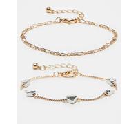 Reclaimed Vintage - Confezione da 2 bracciali a catenina dorati con cuori-Oro One Size