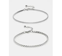 Reclaimed Vintage - Confezione da 2 bracciali unisex a catenina in acciaio inossidabile resistente all'acqua argentato-Argento S-M