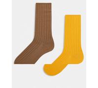 Reclaimed Vintage - Confezione da 2 paia di calzini alla caviglia marrone chiaro e color senape a coste-Multicolore One Size