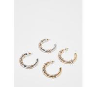 Reclaimed Vintage - Confezione da 2 paia di orecchini a cerchio spessi argentati e dorati-Argento One Size