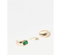 Reclaimed Vintage - Confezione da 3 anelli unisex dorati con pietra sintetica verde-Oro XL/XXL