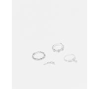 Reclaimed Vintage - Confezione da 4 anelli unisex slim effetto fuso con gemme-Argento M/L