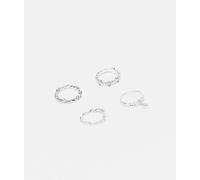 Reclaimed Vintage - Confezione da 4 anelli unisex slim effetto fuso con gemme-Argento XS/S