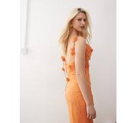 Reclaimed Vintage - Edizione limitata - Vestito lungo arancione con spalline sottili e ricami floreali 38