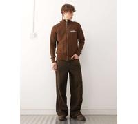 Reclaimed Vintage - Giacca sportiva in maglia marrone con righe blu a contrasto e chiusura con zip XL