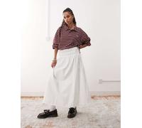 Reclaimed Vintage - Gonna midi stile western bianca in popeline con allacciatura laterale-Bianco 42