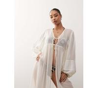 Reclaimed Vintage - Kimono da mare bianco con pannelli in pizzo e all'uncinetto 36