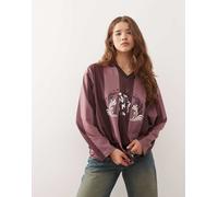 Reclaimed Vintage - Maglia da calcio a maniche lunghe a righe rosa e viola M