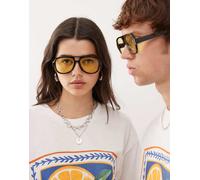 Reclaimed Vintage - Occhiali da sole aviatore unisex neri con lenti gialle-Nero One Size