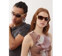 Reclaimed Vintage - Occhiali da sole unisex da festival a mascherina tono su tono con logo-Marrone One Size