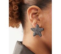 Reclaimed Vintage - Orecchini a bottone neri e argentati a forma di stella con strass-Nero One Size