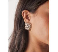 Reclaimed Vintage - Orecchini a bottone squadrati dorati con motivo intrecciato-Oro One Size