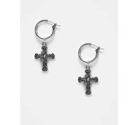 Reclaimed Vintage - Orecchini a cerchio piccoli argentati con ciondolo a croce-Argento One Size