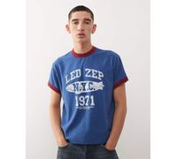 Reclaimed Vintage - T-shirt blu navy con stampa dei Led Zeppelin su licenza e profili a contrasto rossi-Rosso L