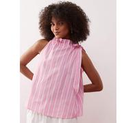 Reclaimed Vintage - Top grembiule rosa a righe con allacciatura al collo XS