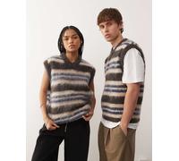 Reclaimed Vintage - Top senza maniche unisex in maglia blu navy, bianco e marrone a righe-Multicolore L