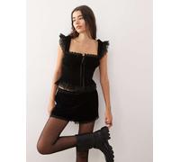 Reclaimed Vintage - Top western in velluto nero stile country 40