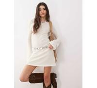 Reclaimed Vintage - Vestito corto da mare crema all'uncinetto con maniche a campana-Bianco 40