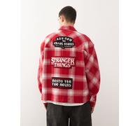 Reclaimed Vintage x Stranger Things - Camicia in flanella spazzolata a quadri bianchi e rossi con applicazioni in bouclé-Multicolore XL