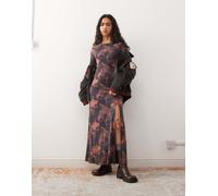 Reclaimed Vintage x Stranger Things - Vestito lungo aderente rosso e nero con spacco e stampa di Eleven-Multicolore S