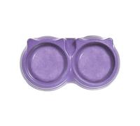 Record - Ciotola Doppia in Bambù a Forma di Musetto di Gatto - Gommini Antiscivolo - Dimensioni: Ø 23 cm cad. - Capacità 2 x 150 ml - Colore Lilla - Eco Friendly