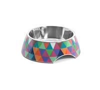 Record - Ciotola per Cani Crystal - Acciaio Inox e Melamina - Dotata di Gommini Antiscivolo - Grandezza Ø 17,5 cm - Capacità 350 ml - Fantasia Geometrica a Triangoli Multicolor