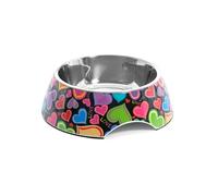 Record - Ciotola per Cani e Gatti Lovely - Acciaio Inox e Melamina - Dotata di Gommini Antiscivolo - Dimensioni: Ø 17,5 cm - Capacità 350 ml - Fantasia a Cuori Multicolor