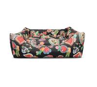 Record - Cuccia per Cani Calavera. Lettino Cane con Design Moderno con Cuori e Teschi, Stampa Digitale Fotorealistica su Sfondo Nero. Cuscino per Cani Comodo e Accogliente | L - 80 x 65 x 22 cm