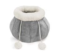 Record - Cuccia per Cani e Gatti Nido Morbida con Pon Pon, Tessuto Effetto Lana, Cuscino Double Face Rimovibile e Base Antiscivolo. Design Elegante e Setoso al Tatto per il Massimo Comfort | Ø35 x 23