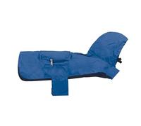 Record Impermeabile Pocket per Cani con Cappuccio Regolabile. Cappotto per cani tascabile e ripiegabile con chiusura a strappo. Giacca Antipioggia per Cani con il foro per il guinzaglio|(Blu, S)
